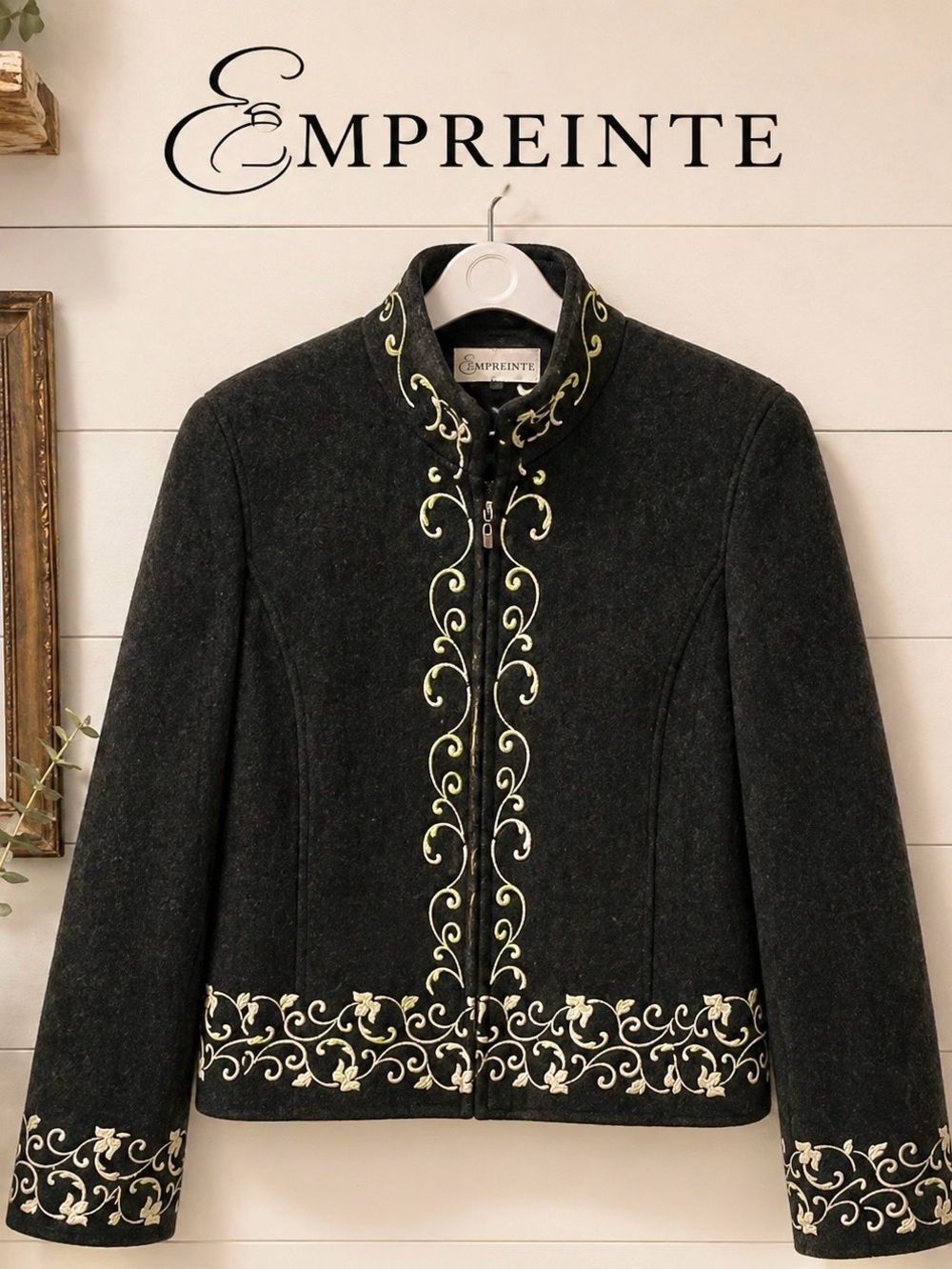 EMPREINTE Gray & tan embroidered jacket size  16